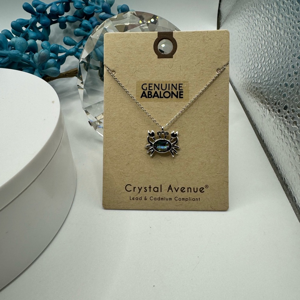 Crystal Avenue Genuine Abalone & Stainless Steel Crab Necklace NEW